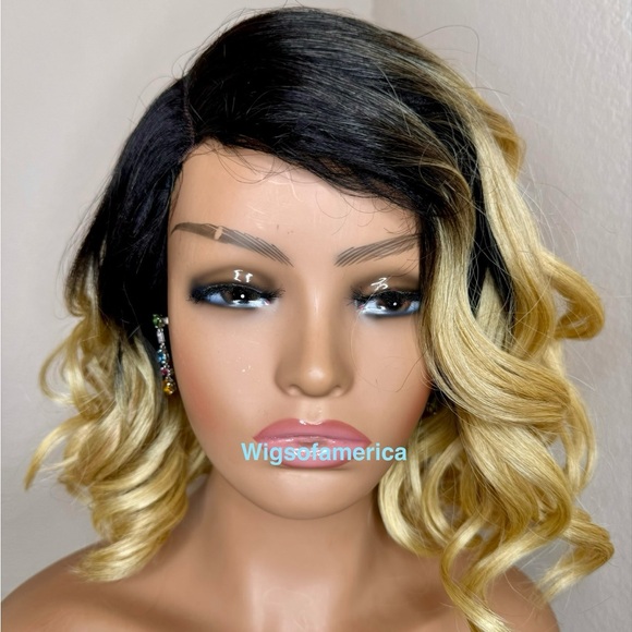Bob wig ombré black curly lace front side part Heat ok - Picture 7 of 9